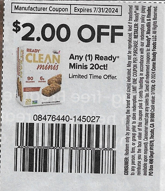 15 coupons: $2.00 OFF Any (1) Ready Minis 20ct (expires 7/31/2024)