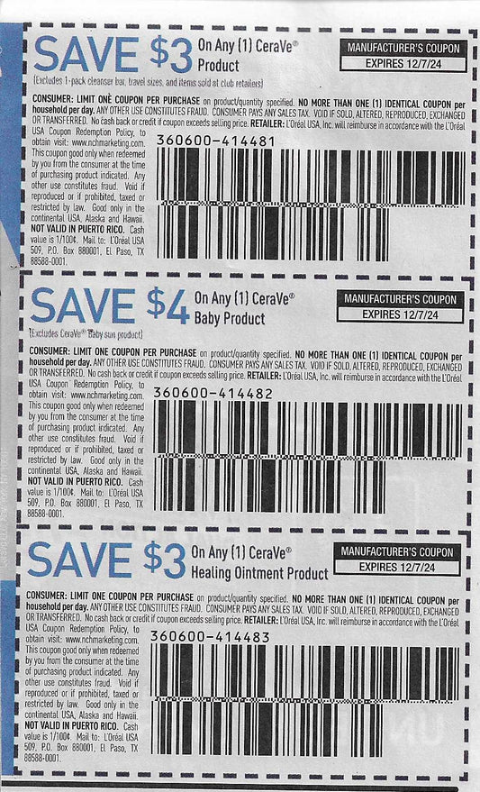 45 CeraVe Coupons (expire 12/7/24)