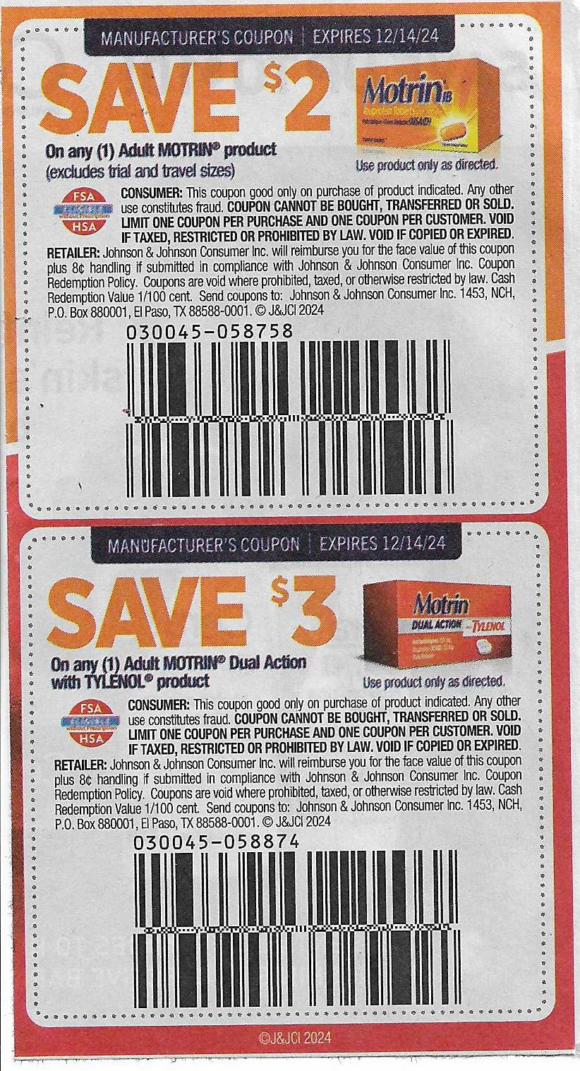 30 Motrin Coupons (Expires 12/14/24)