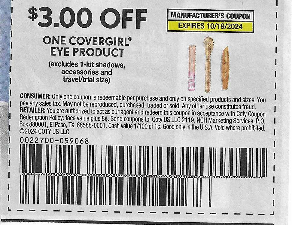 15 Coupons: $3.00 OFF ONE COVERGIRL EYE PRODUCT (expires 10/19/2024)